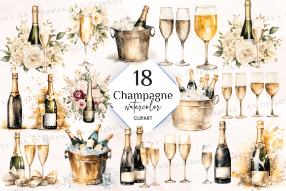 18 Champagne Watercolor Clipart Bundle Review