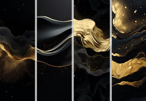 Abstract Black Liquid with Golden Backgrounds for Editorial Design