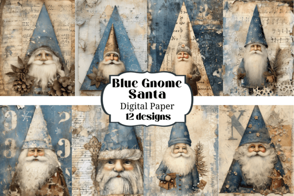 Blue Gnome Santa Digital Paper Backgrounds Review