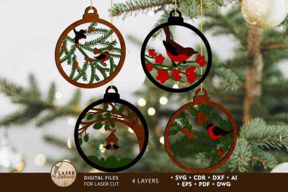 Christmas Birds Bundle, Decorative Ornaments for Winter Amp