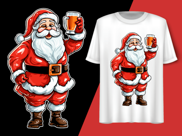 Santa Claus Holding Beer Vector T-Shirt: Print Templates for Seasonal Content