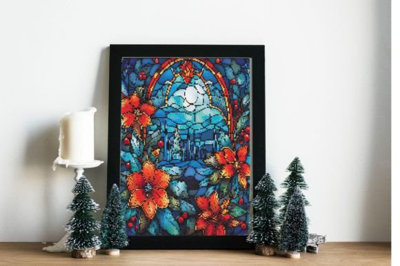Stained Glass Poinsettia Cross Stitch for Seasonal Branding
