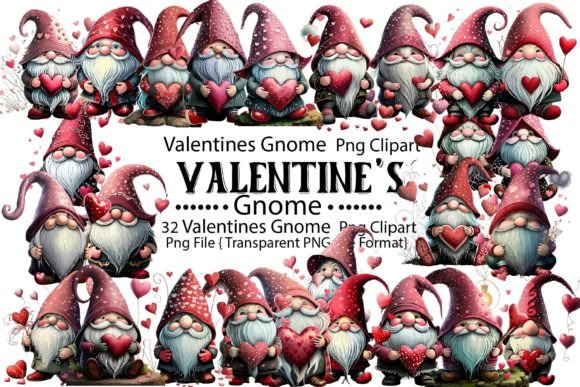 Valentines Gnome PNG Bundle for Print Templates & Branding