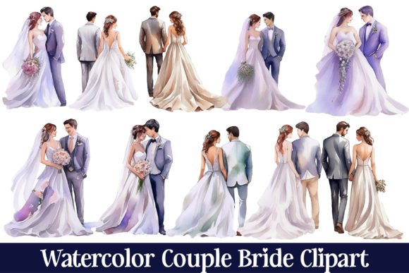 Watercolor Bride Couple Clipart PNG for Crafts & Design