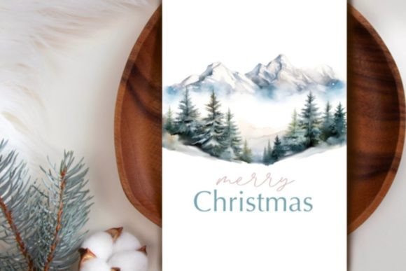 Watercolor Mountain Holiday Cards, Print for Crafts